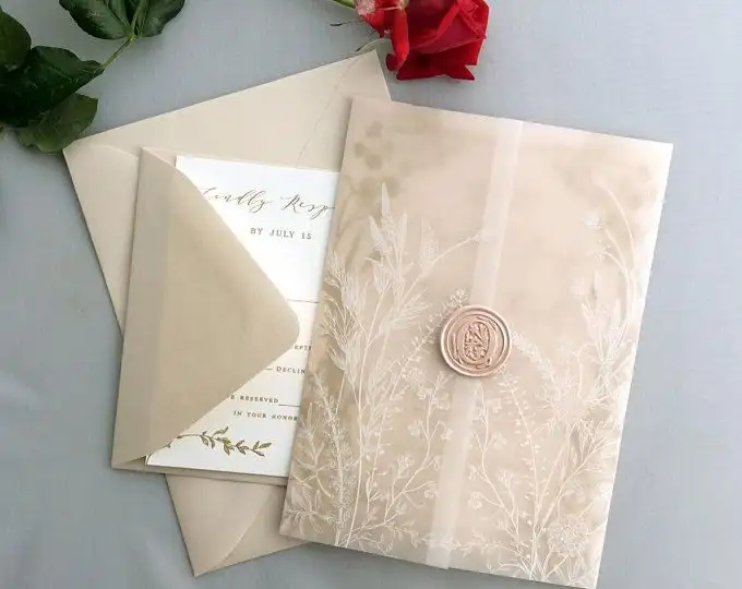 Papel Vegetal: Convite de casamento classico e luxuoso