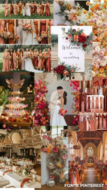 paleta de cores para casamento verde oliva off white e terracota