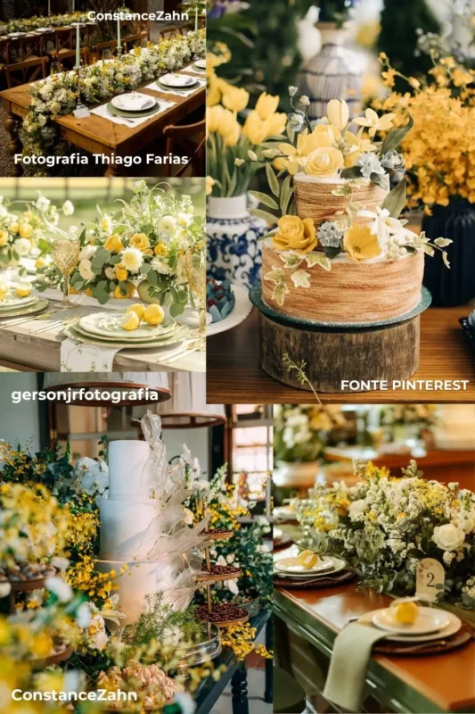 paleta de cores para casamento tons em alta amarelo verde eucalipto e branco