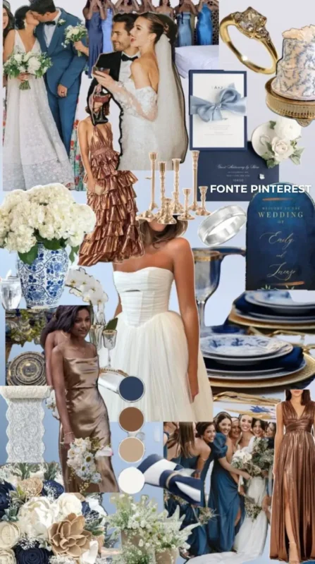 paleta de cores para casamento tons em alta azul marinho e rose gold