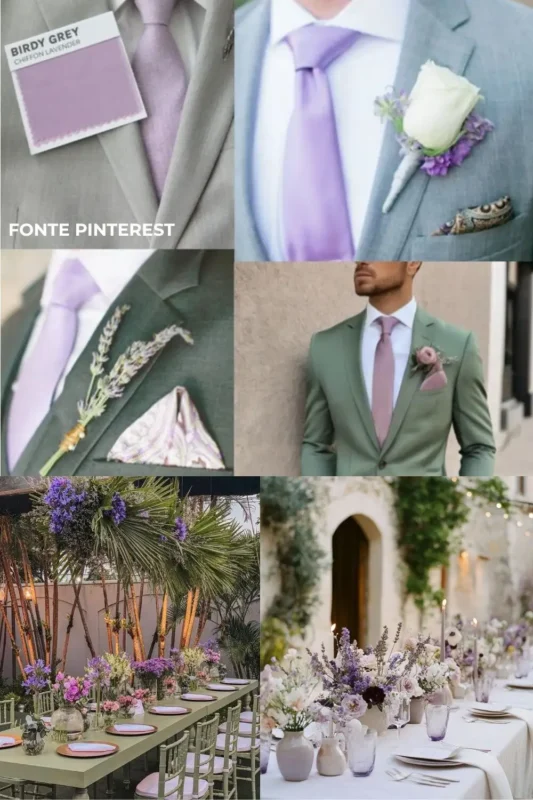 paleta de cores para casamento em alta no tom lavanda lilas e verde salvia