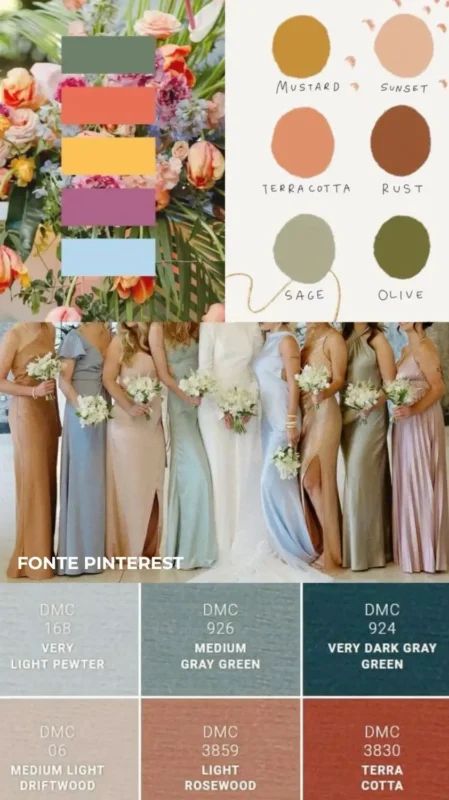 paleta de cores para casamento na primavera com tons suaves