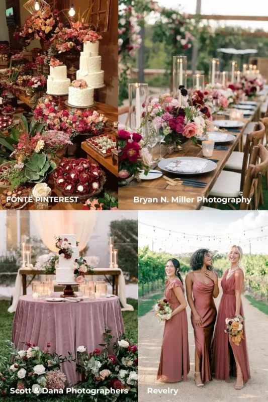 paleta de cores para casamento tons em alta rosa queimado marsala e nude rosado